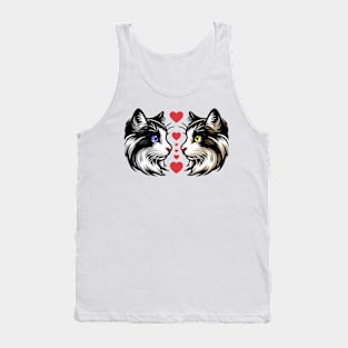 Cat Lovers Tee Shirt, Valentine Cats with Hearts, Cute Feline, Couple in love Graphic Tee, Pet Lovers Gift Idea Tank Top